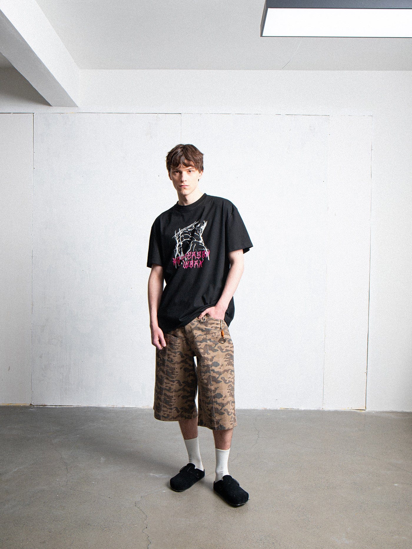 LEONSENSE Deconstructed Camo Cargo Shorts