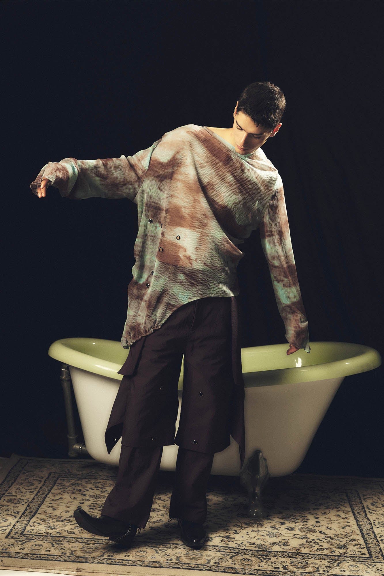 KADAKADA Tie-Dye Mesh Asymmetrical Sheer L/S Tee