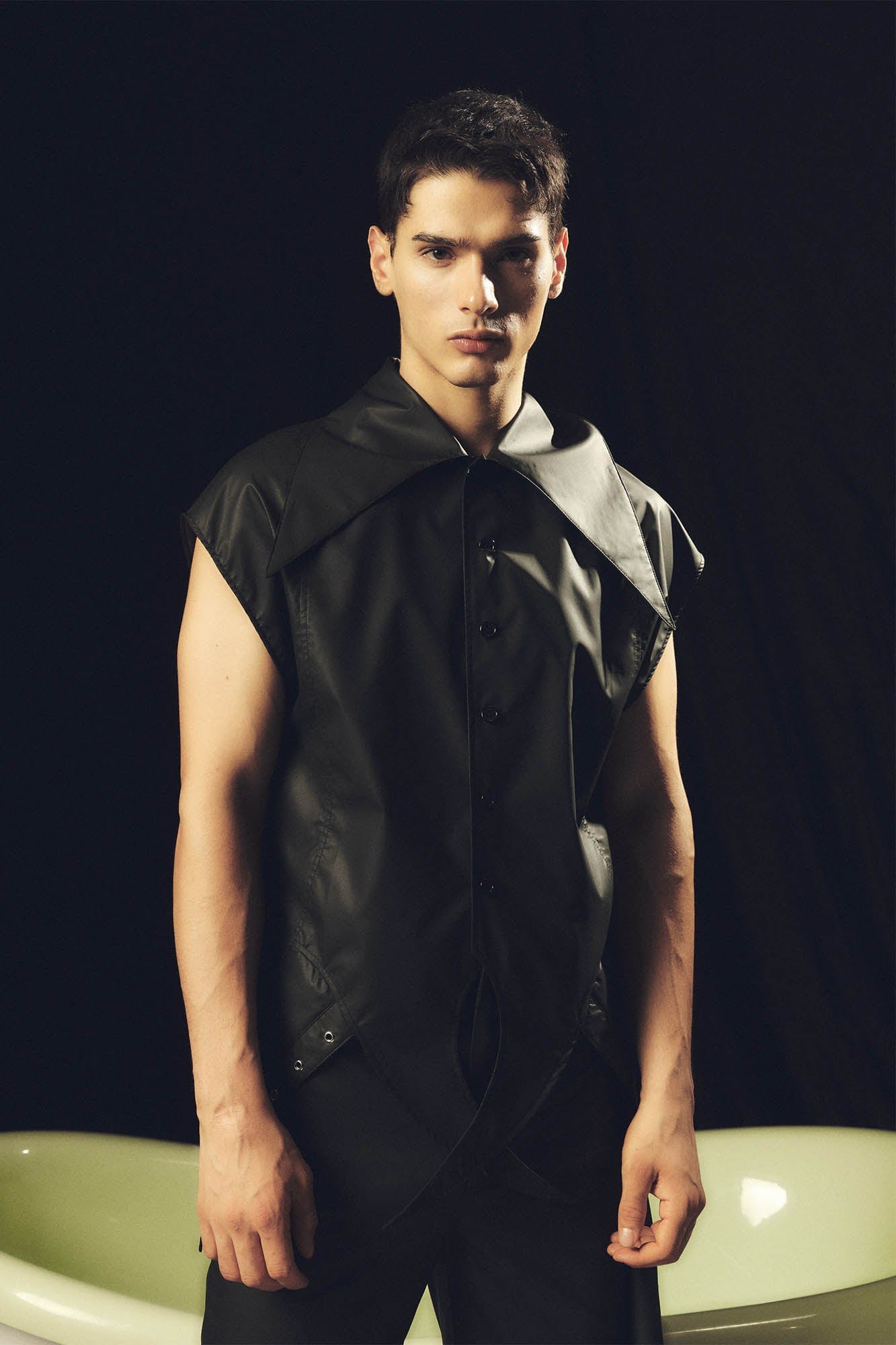 KADAKADA Pointed Hem Faux Leather Vest