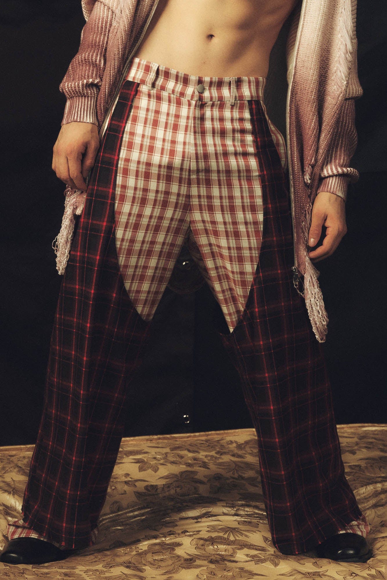 KADAKADA Double Layer Plaid Wide-Leg Pants