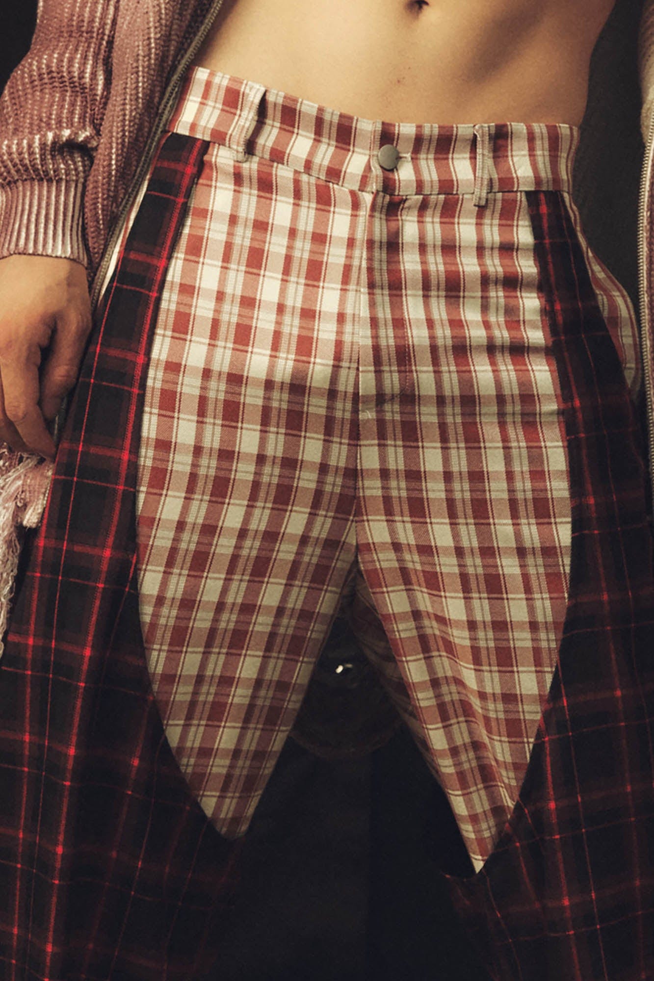 KADAKADA Double Layer Plaid Wide-Leg Pants
