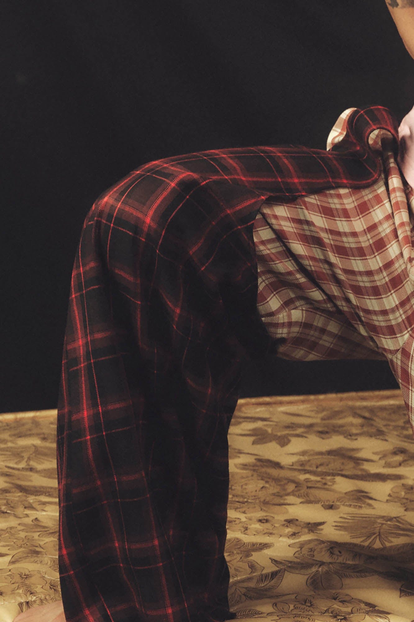 KADAKADA Double Layer Plaid Wide-Leg Pants