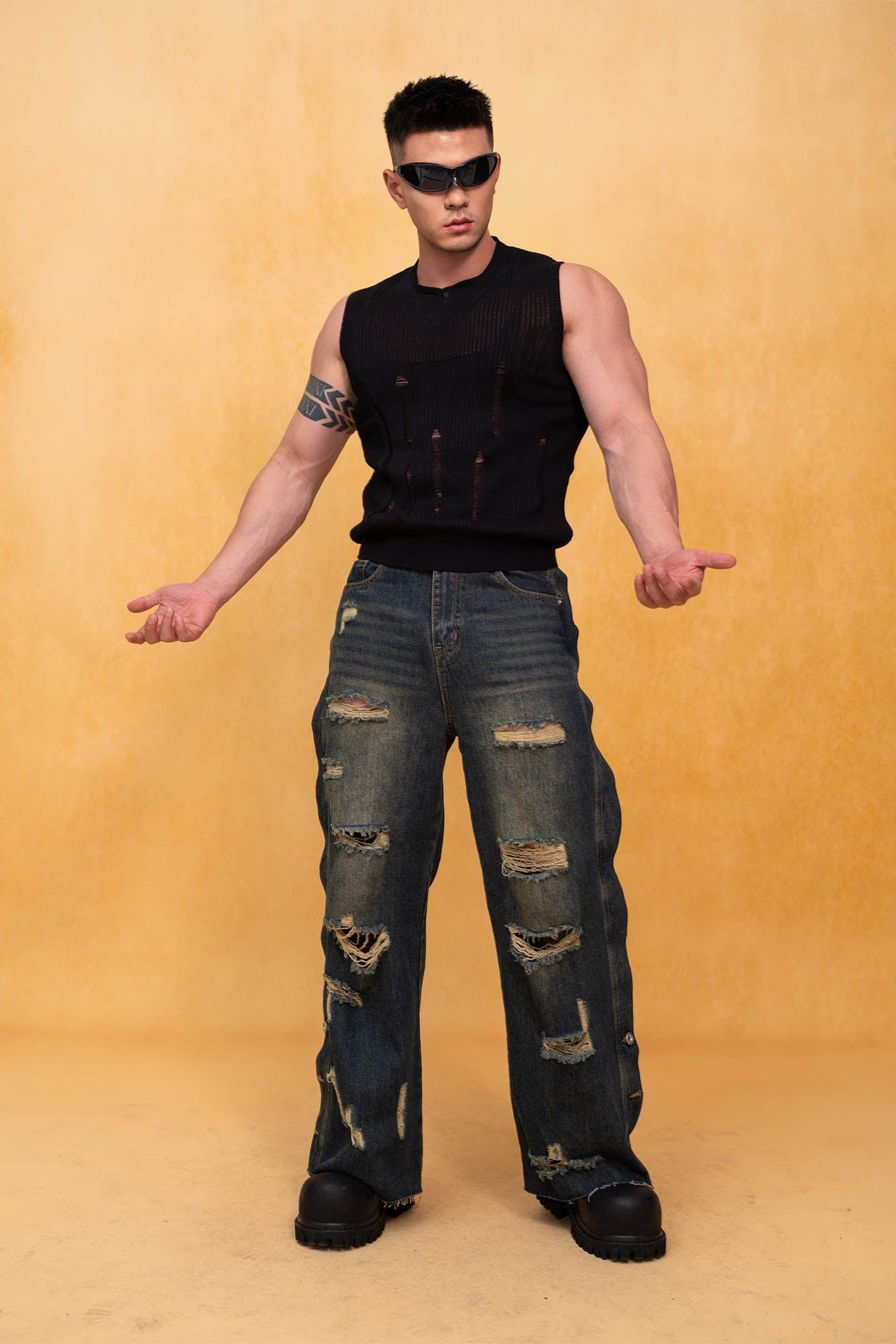 CLP Cut-Out Distressed Knitted Tank Top