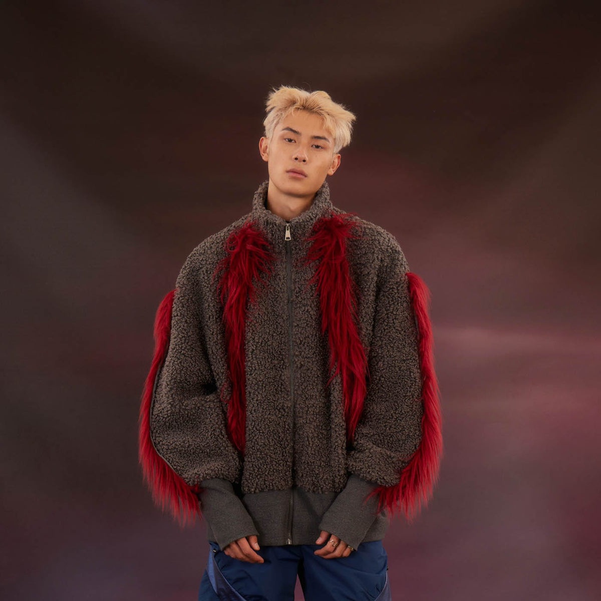 KADAKADA Faux Fur Spliced Oversized Fleece Jacket