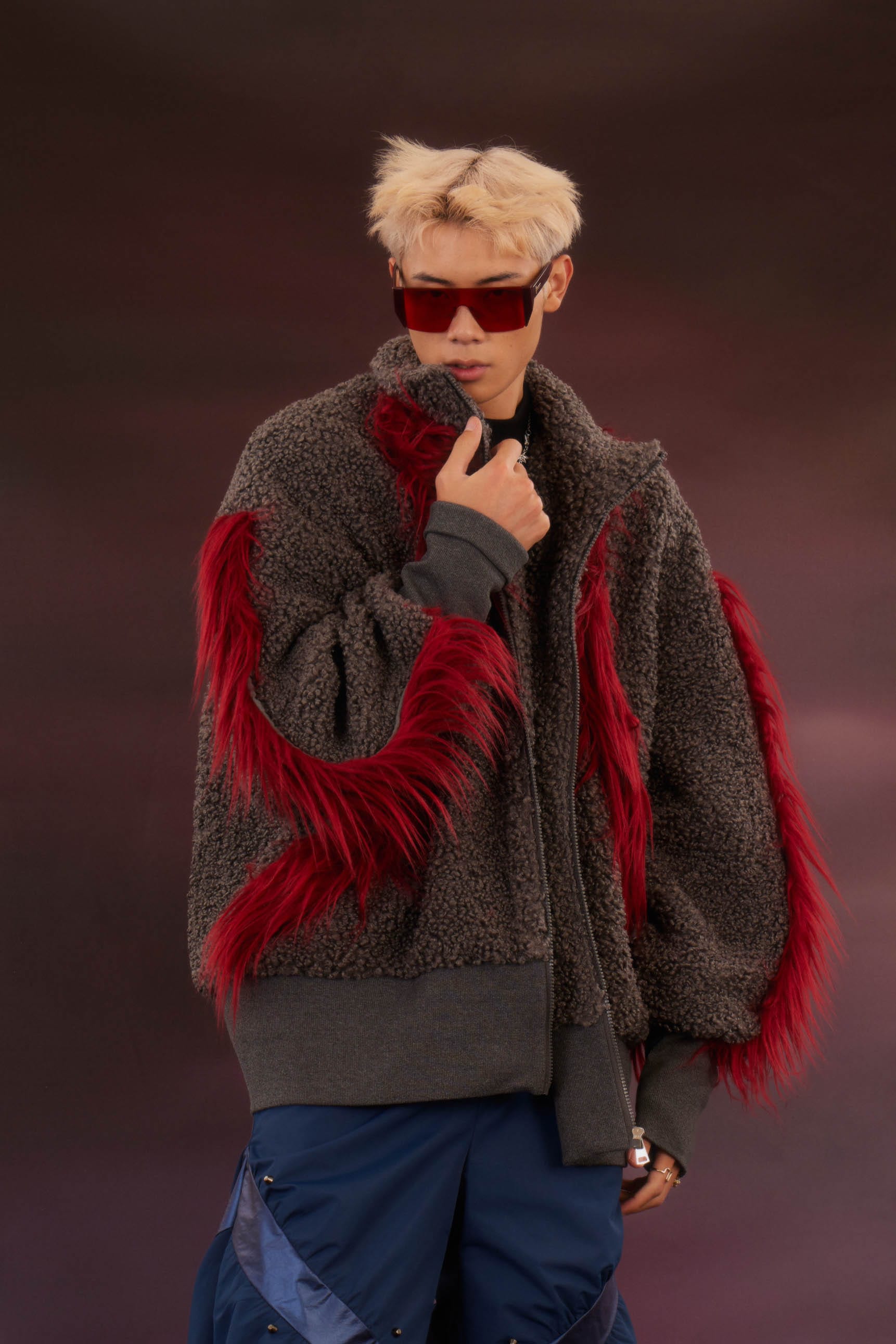 KADAKADA Faux Fur Spliced Oversized Fleece Jacket