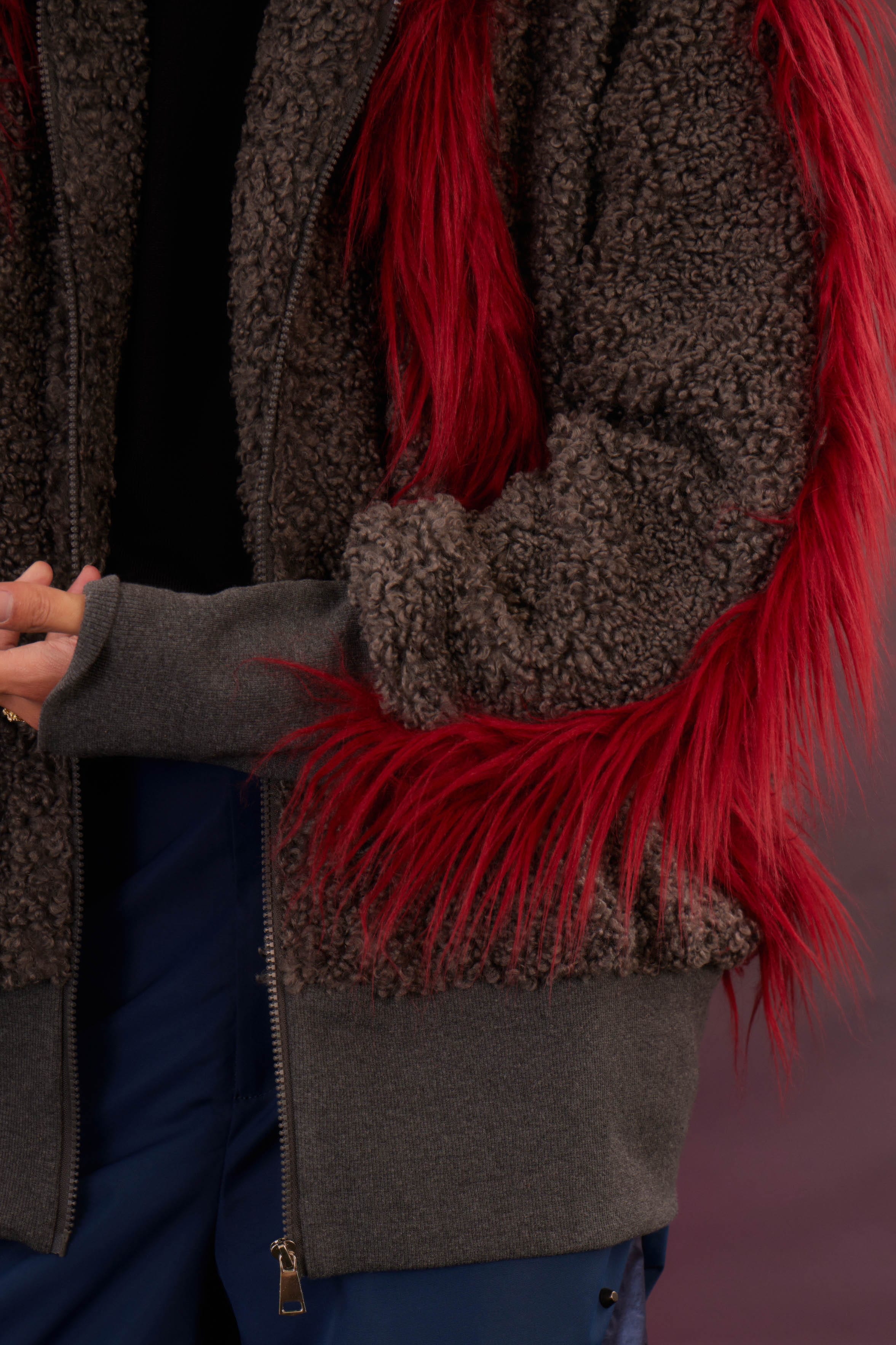 KADAKADA Faux Fur Spliced Oversized Fleece Jacket