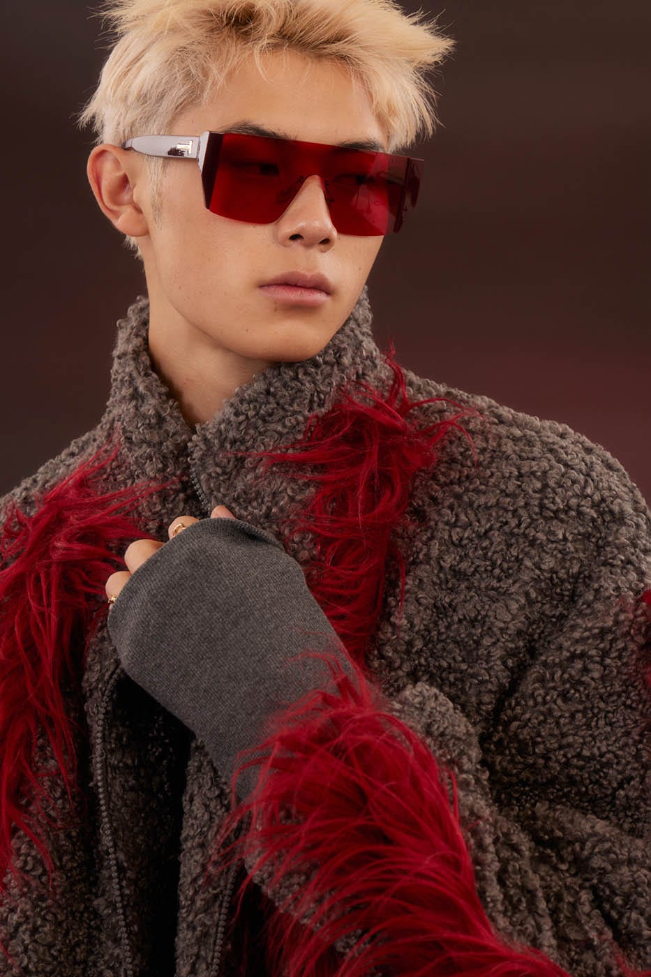 KADAKADA Faux Fur Spliced Oversized Fleece Jacket
