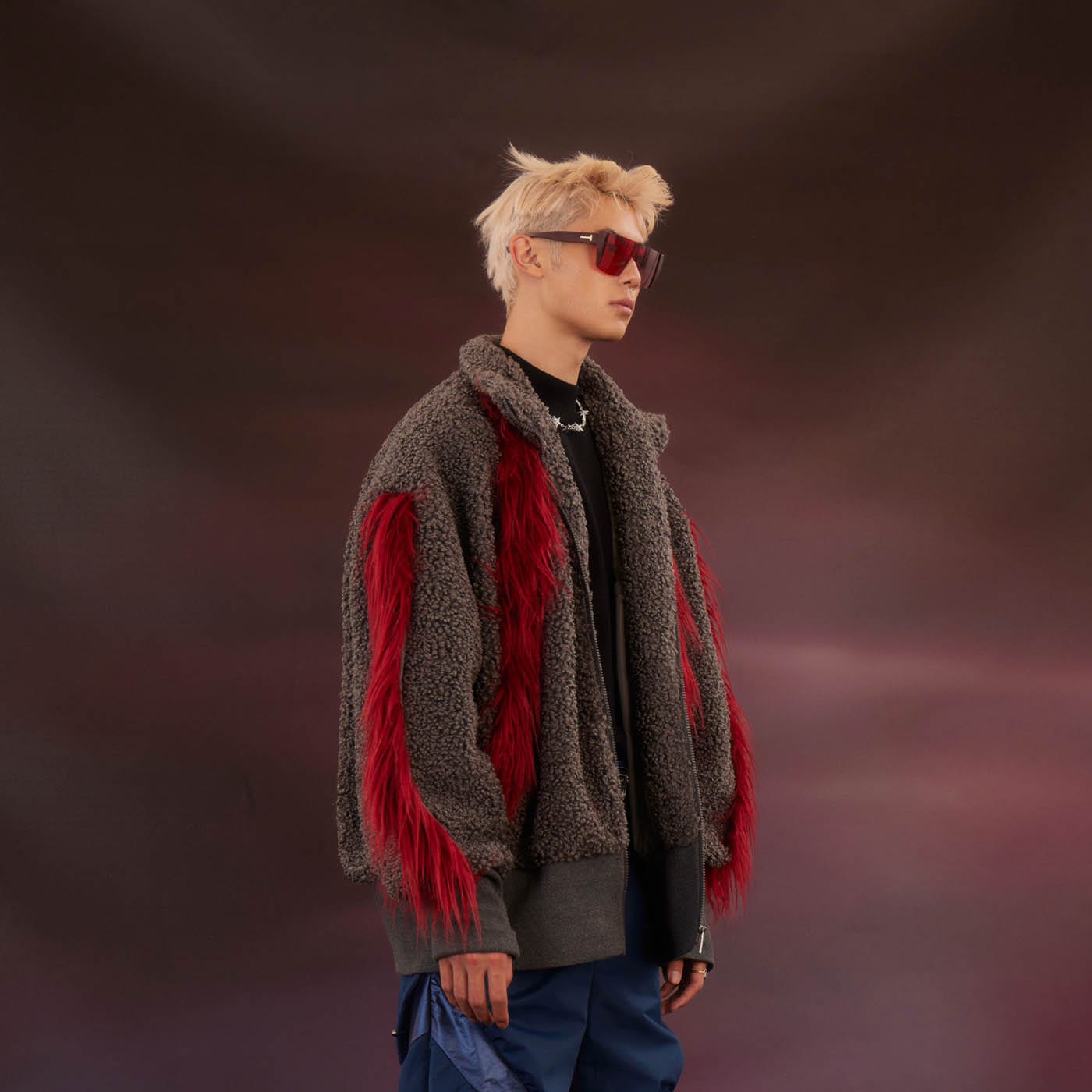 KADAKADA Faux Fur Spliced Oversized Fleece Jacket