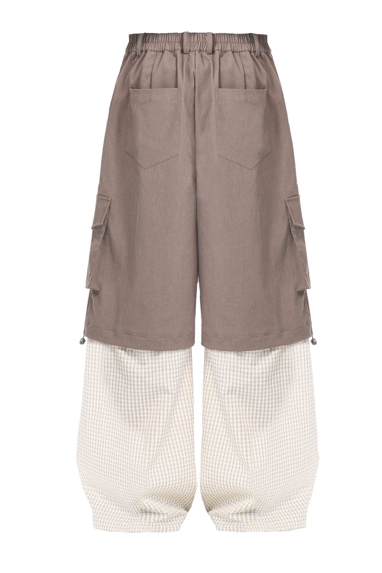 OIPWORD Detachable Plaid Multi-Pocket Wide-Leg Cargo