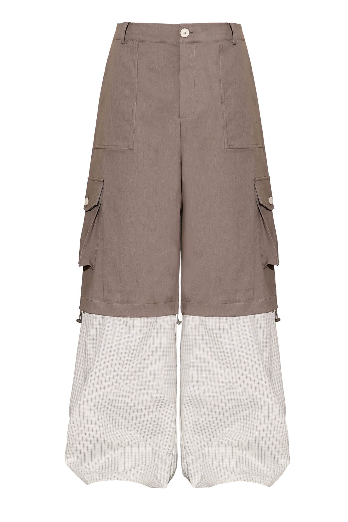 OIPWORD Detachable Plaid Multi-Pocket Wide-Leg Cargo