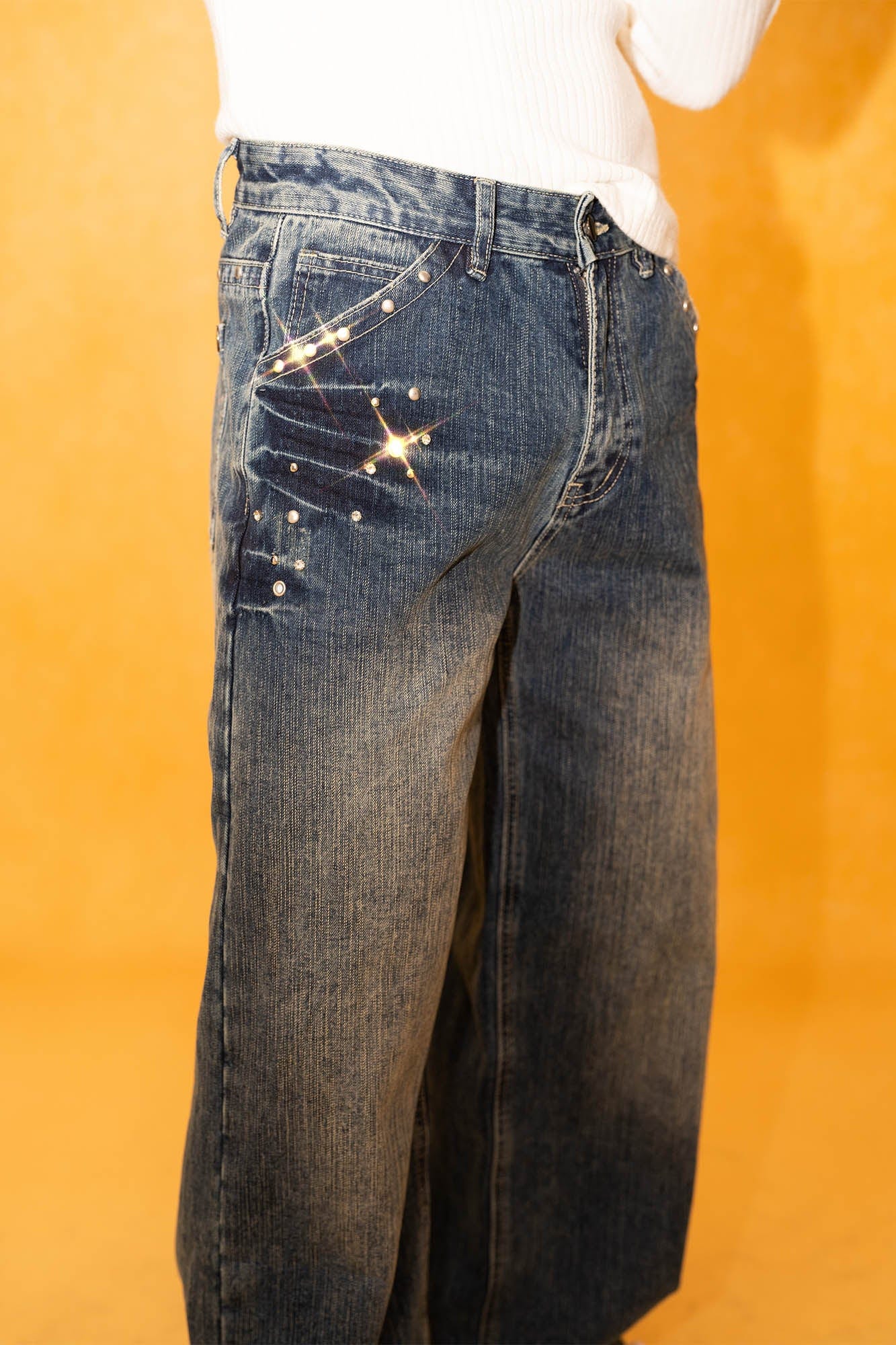 CLP Retro Waist Rivet Straight-Leg Jeans