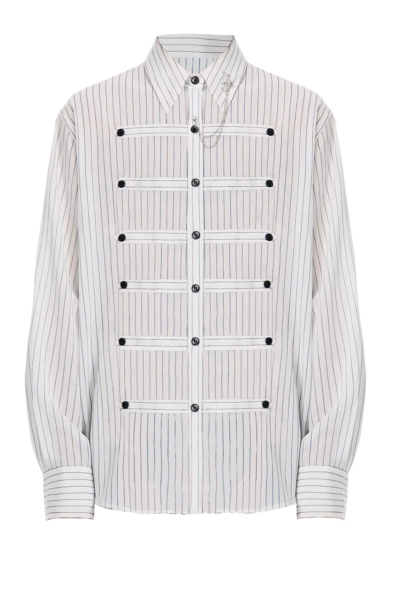 OIPWORD Courtly Multi-Strap Pinstriped Shirt