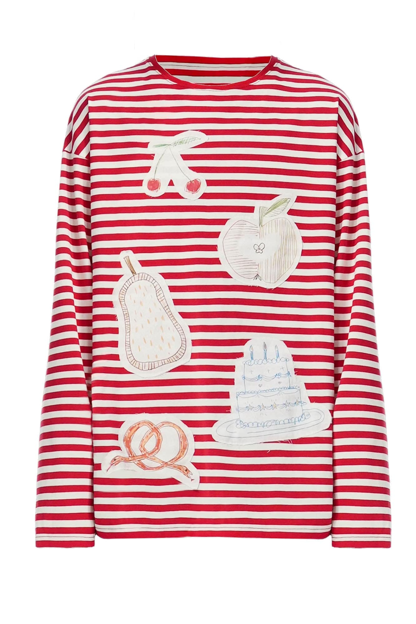 OIPWORD Snack Patchwork Striped Long-Sleeve Tee
