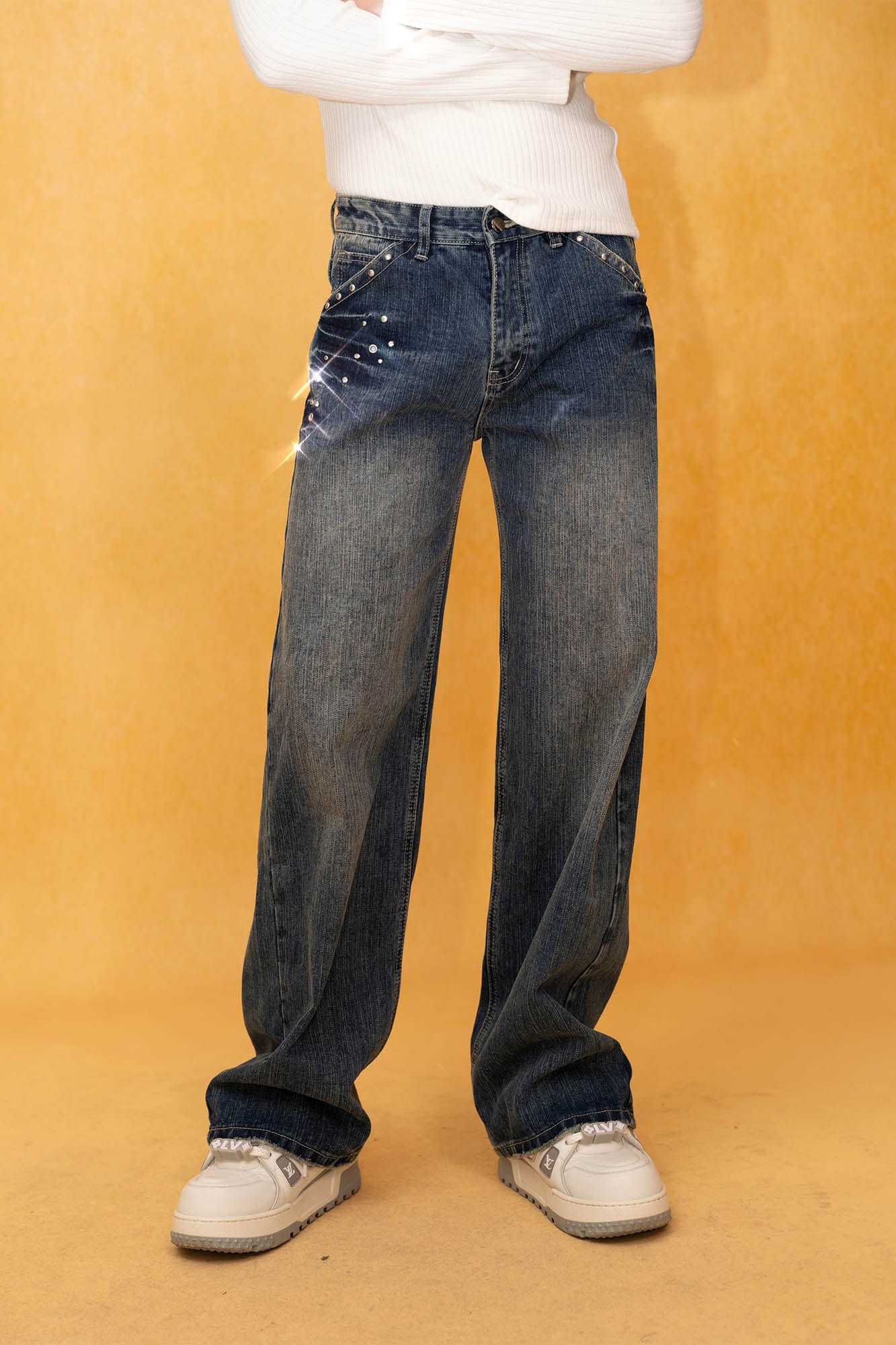 CLP Retro Waist Rivet Straight-Leg Jeans