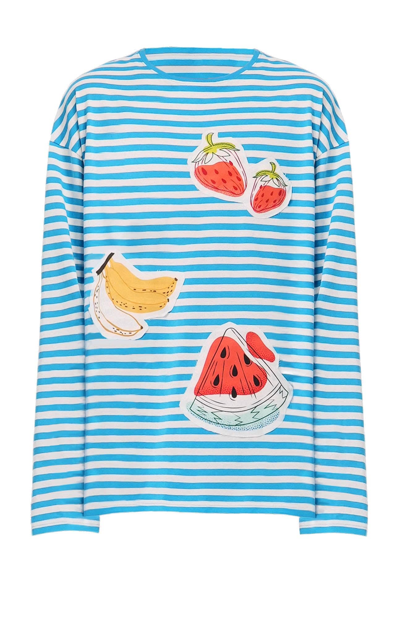 OIPWORD Snack Patchwork Striped Long-Sleeve Tee