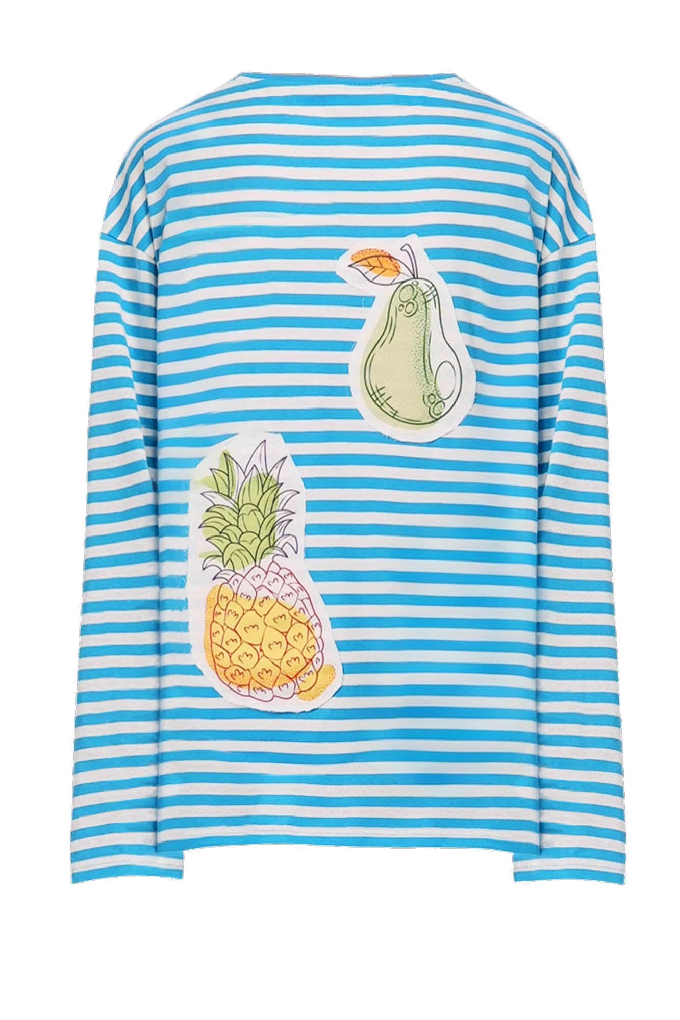 OIPWORD Snack Patchwork Striped Long-Sleeve Tee
