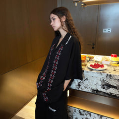 MIICHOUS Fair Isle Embroidered Half Shirt