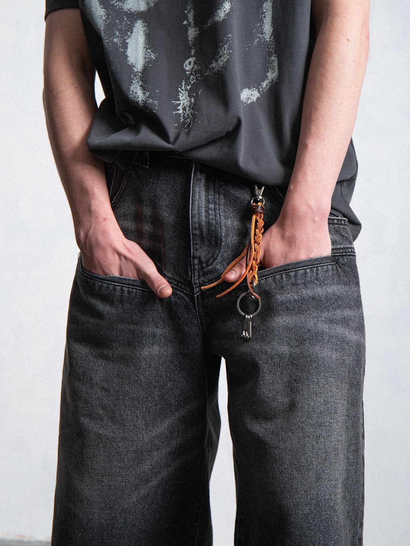 LEONSENSE Spliced Washed Oversized Jeans Shorts