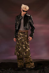 KADAKADA Dinosaur-Camo Embossed Multi-Pocket Skirt Pants
