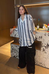 MIICHOUS Geometric Ripple Jacquard Oversized Half Shirt