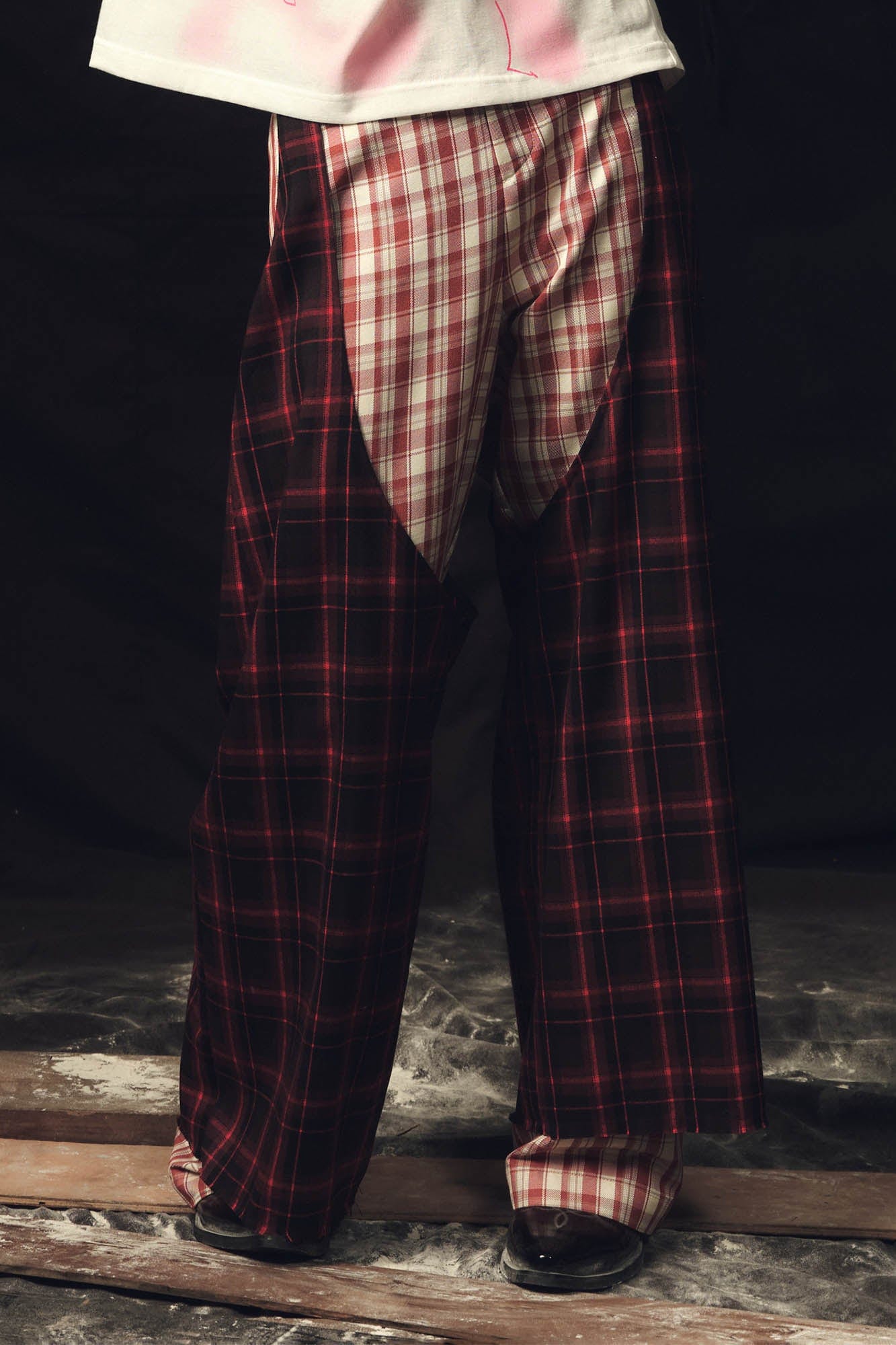 KADAKADA Double Layer Plaid Wide-Leg Pants