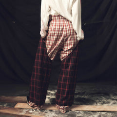 KADAKADA Double Layer Plaid Wide-Leg Pants