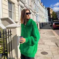 SOURPLUM Faux Fur Half Zip Sweater Avocado