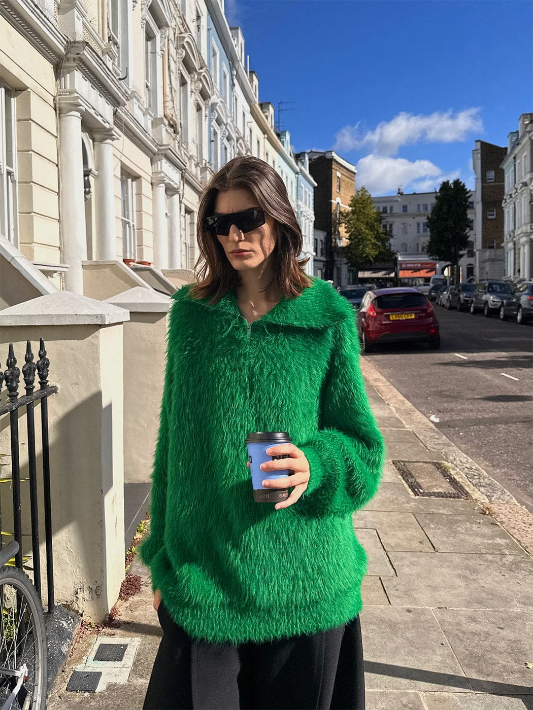 SOURPLUM Faux Fur Half Zip Sweater Avocado