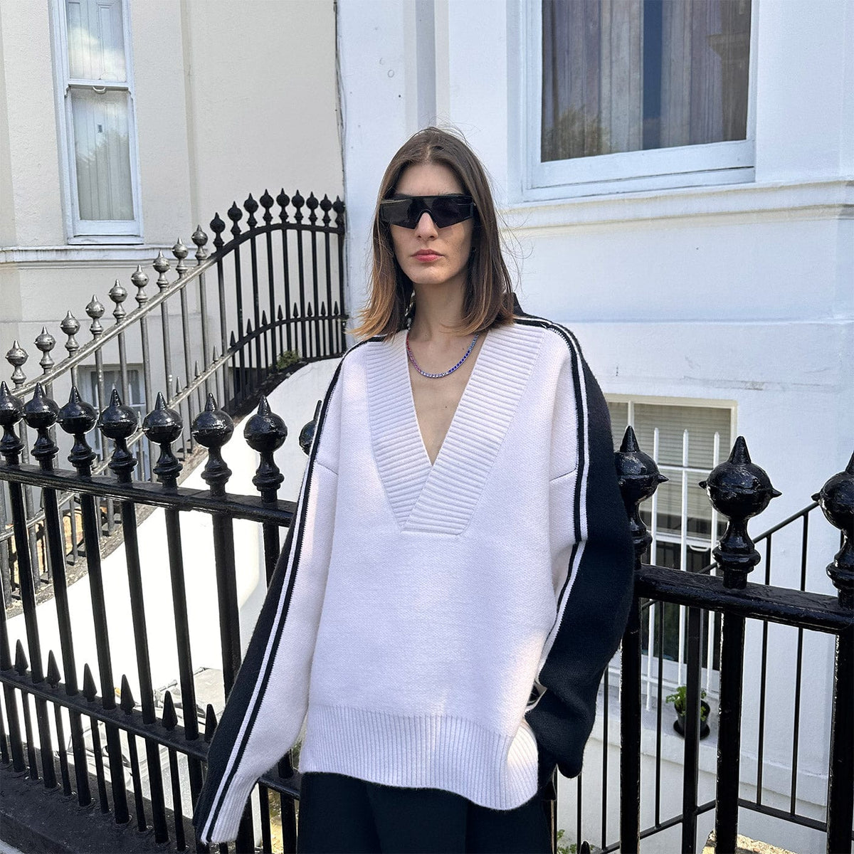 SOURPLUM Modern Spliced V-Neck Sweater