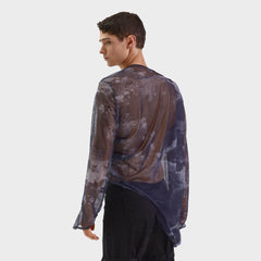 KADAKADA Tie-Dye Mesh Asymmetrical Sheer L/S Tee