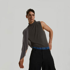 KADAKADA Draped Sheer High-Neck Tank Top