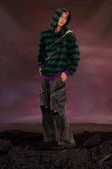 KADAKADA Diagonal Zipped Striped Hoodie