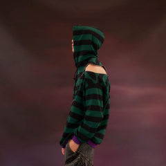 KADAKADA Diagonal Zipped Striped Hoodie
