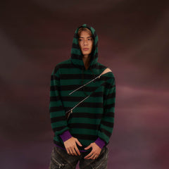 KADAKADA Diagonal Zipped Striped Hoodie