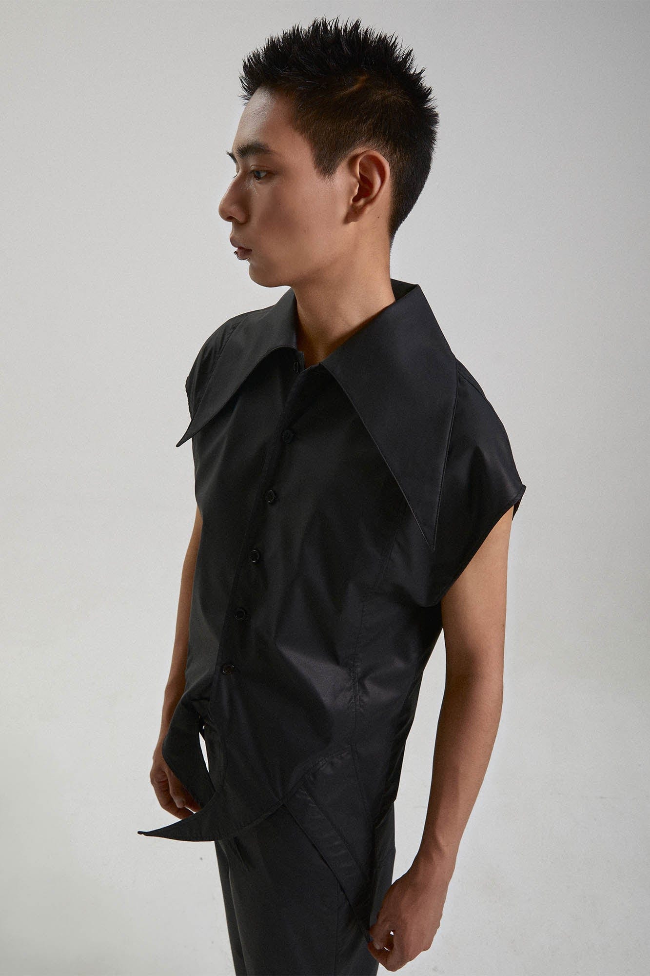 KADAKADA Pointed Hem Faux Leather Vest