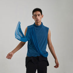 KADAKADA Draped Sheer High-Neck Tank Top
