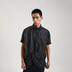 KADAKADA Asymmetrical Pleated Faux Leather Half Shirt