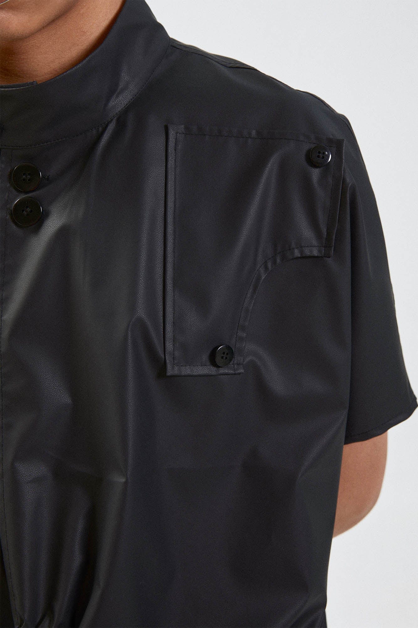 KADAKADA Asymmetrical Pleated Faux Leather Half Shirt