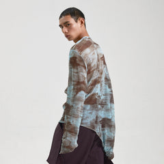 KADAKADA Tie-Dye Mesh Asymmetrical Sheer L/S Tee