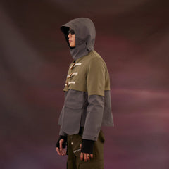 KADAKADA Layered Horn Button Large Pocket Hooded Jacket