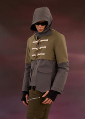 KADAKADA Layered Horn Button Large Pocket Hooded Jacket