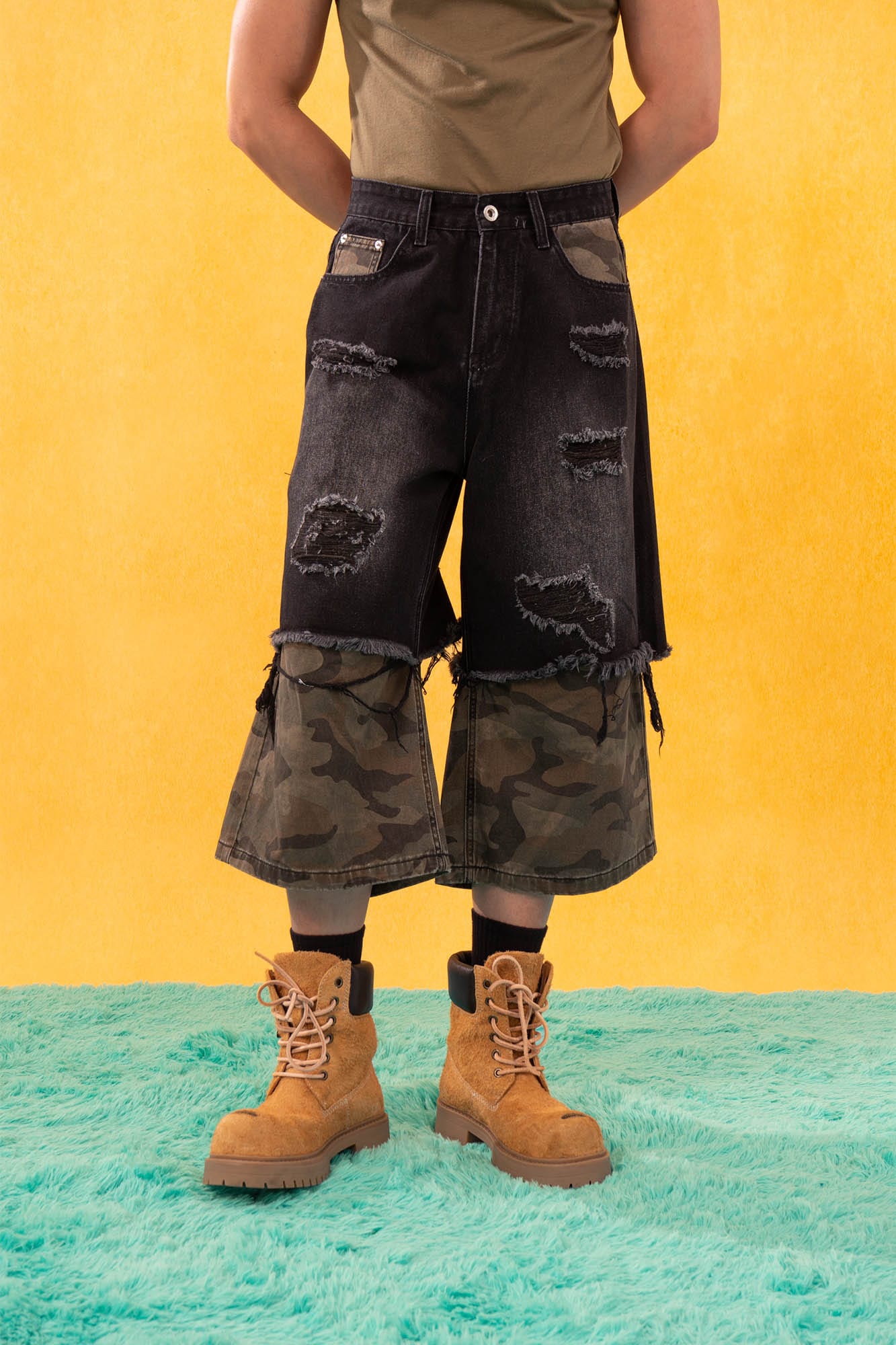 CLP Distressed Layered Camo Cargo Shorts