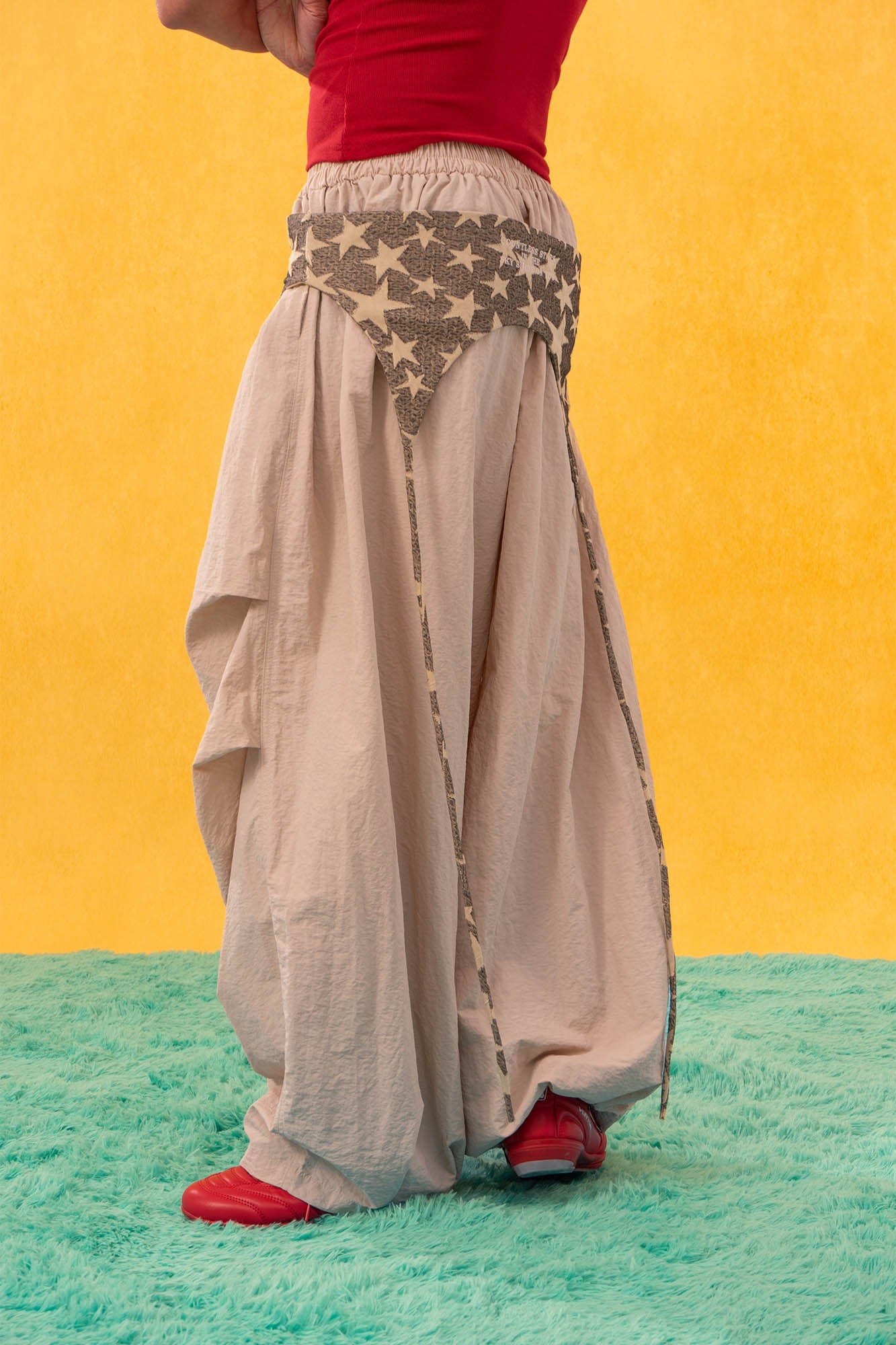CLP Layered Crinkled Waist-Panel Parachute Pants