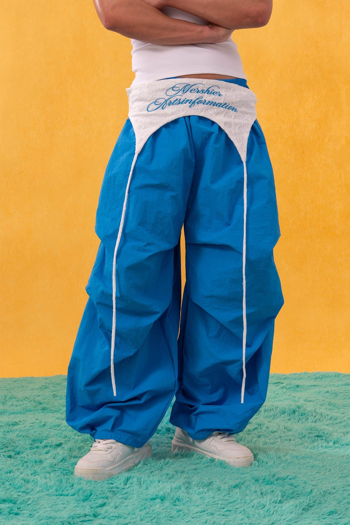 CLP Layered Crinkled Waist-Panel Parachute Pants
