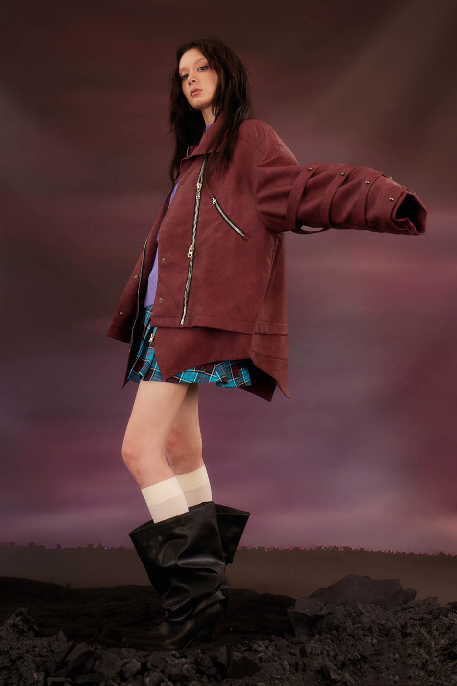 KADAKADA Swallowtail Rivet Zipper Faux Leather Jacket