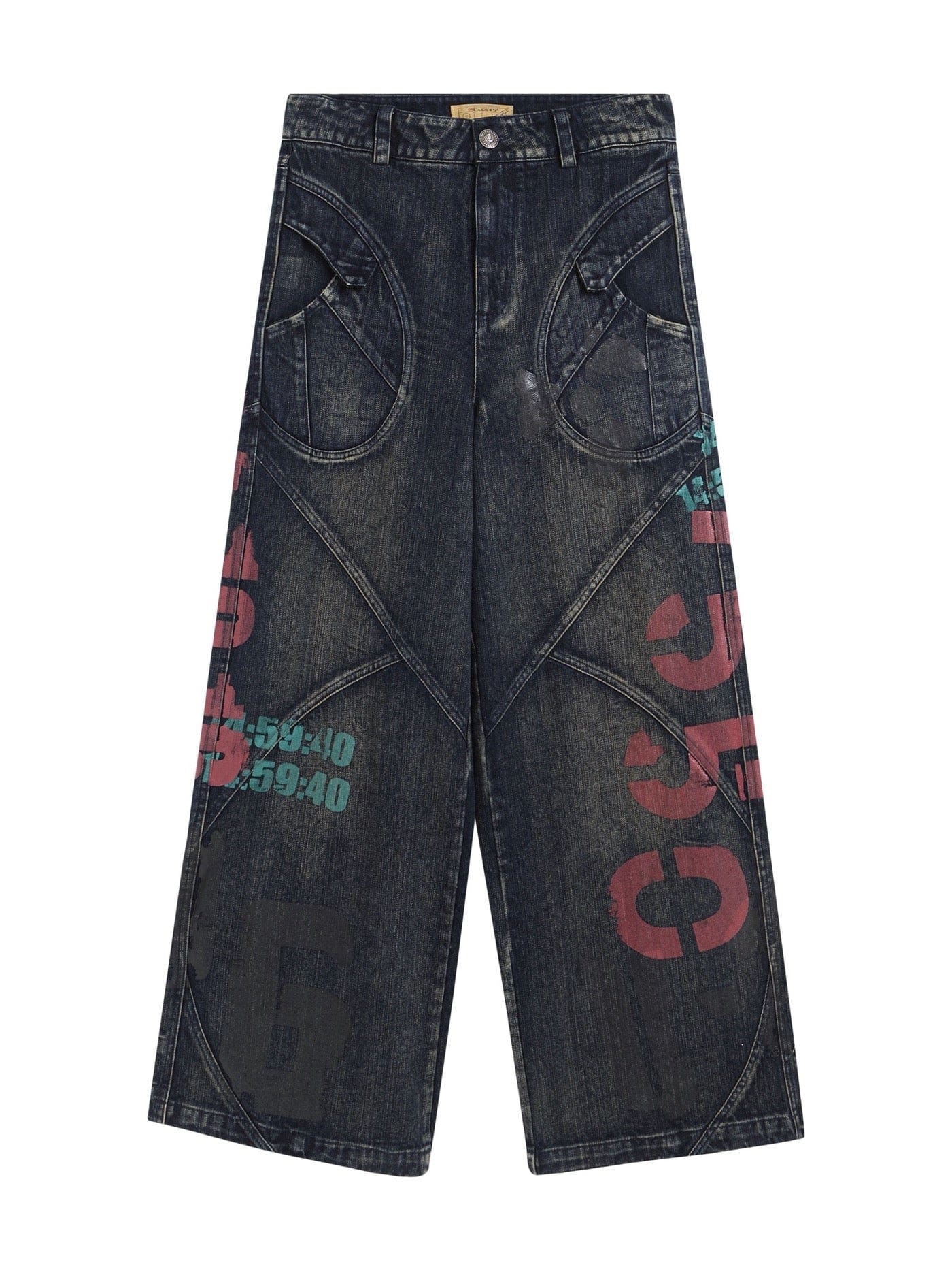 DND4DES Spliced Graffiti Wide-Leg Jeans