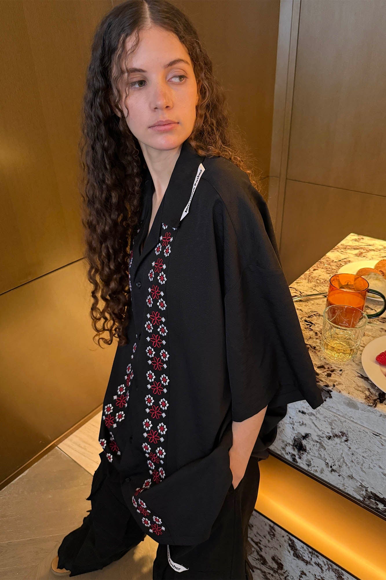 MIICHOUS Fair Isle Embroidered Half Shirt