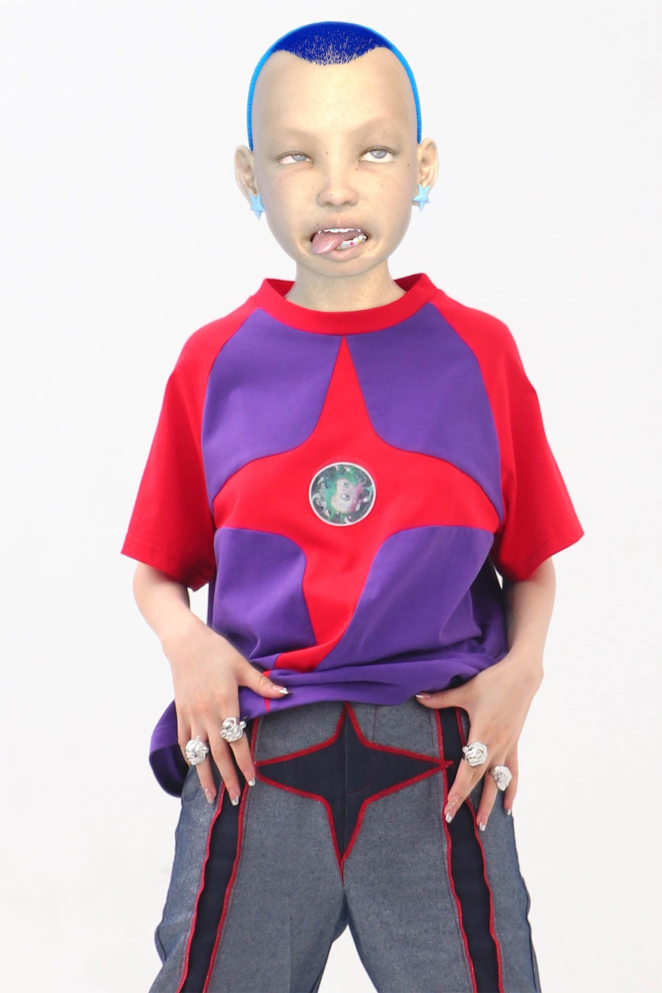 EMBRYO Four-Point Star Spliced T-Shirt