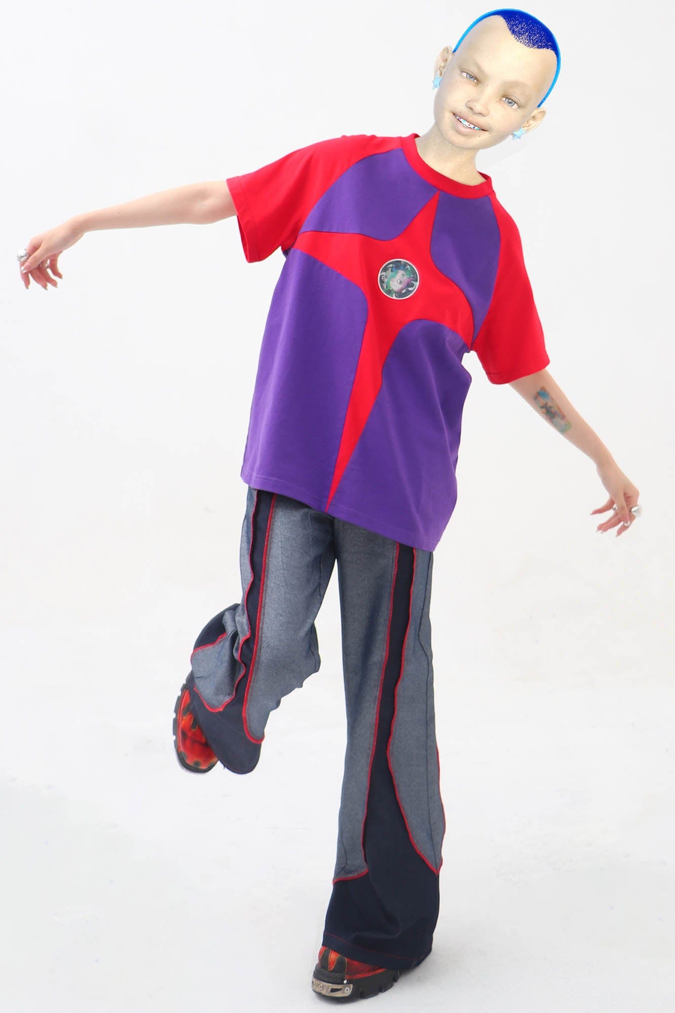 EMBRYO Four-Point Star Spliced T-Shirt