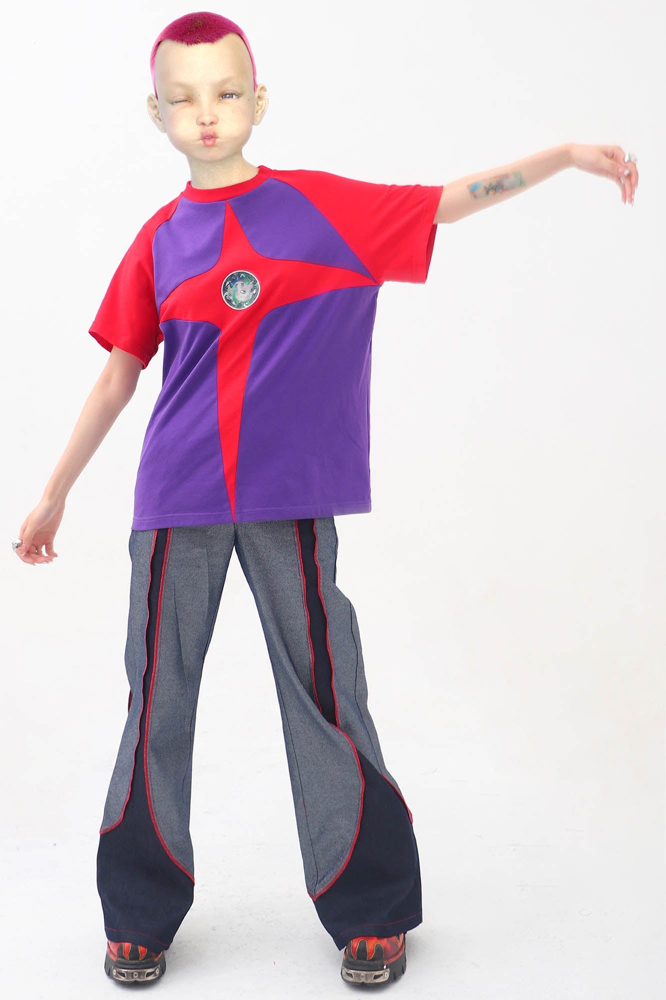 EMBRYO Four-Point Star Spliced T-Shirt